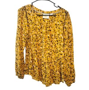 Anthropologie Maeve Cheyenne Floral Print Peplum Blouse Size XS Yellow